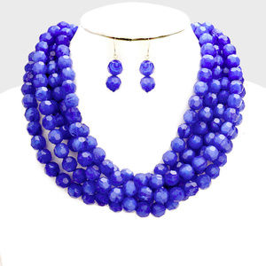 Royal blue 4 strand faceted bead necklace earring
